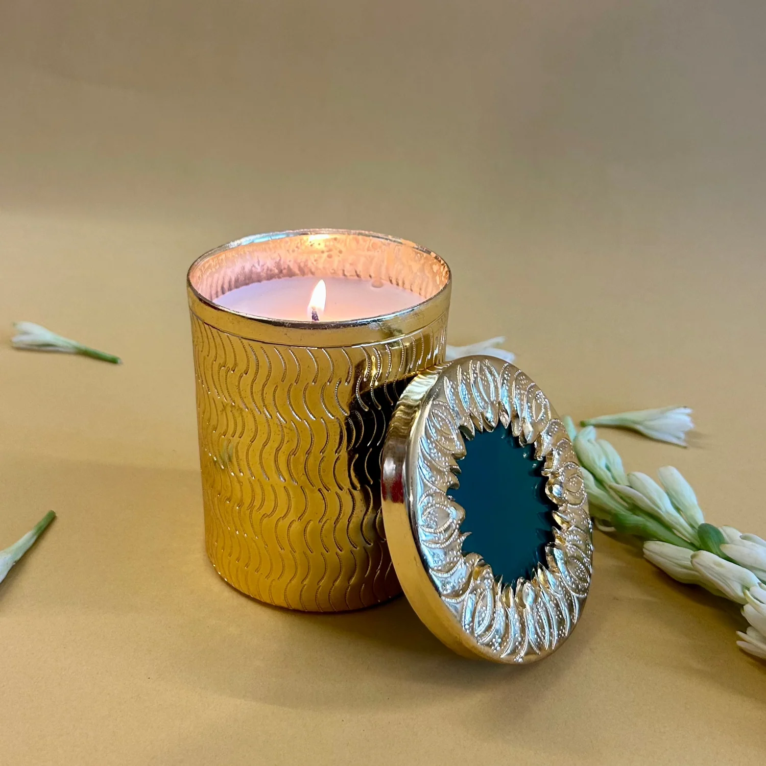 Artisan Textured Gold Ceramic Candle Holder