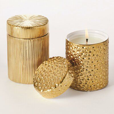 Artisan Textured Gold Ceramic Candle Holder
