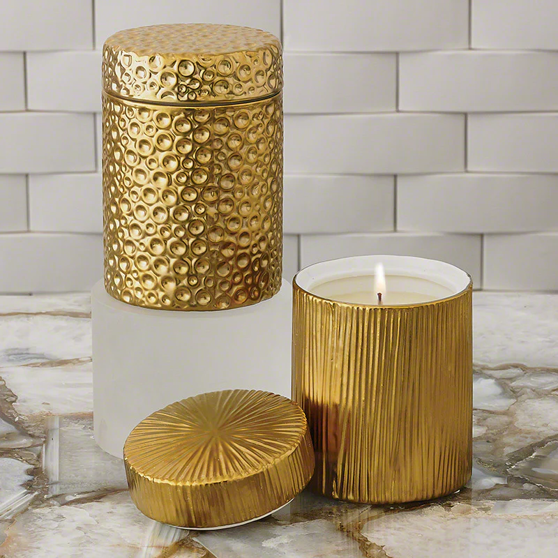 Artisan Textured Gold Ceramic Candle Holder